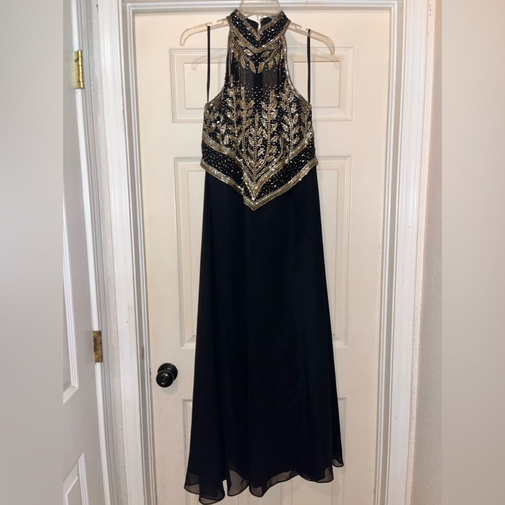 Vintage Black and Gold Beaded Long Formal Dress by Scala - Picture 8 of 13